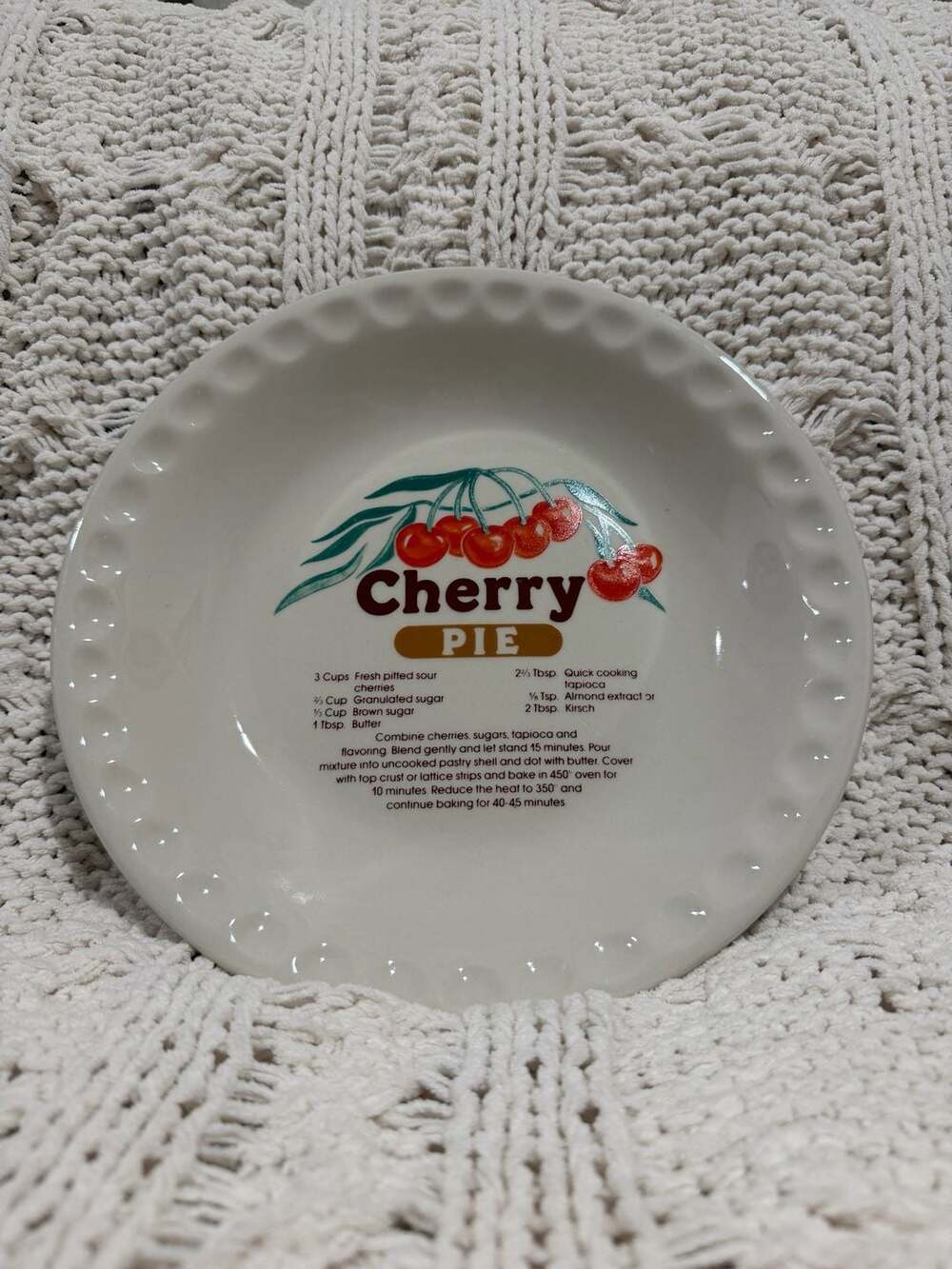 American International Trading Co. Cherry Pie Recipe Stoneware Pie Plate Crimped